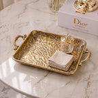 A419-10 Rectangular Gold Metal Decorative Tray with Handles (Small / Medium)