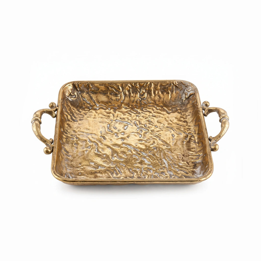 A419-10 Rectangular Gold Metal Decorative Tray with Handles (Small / Medium)