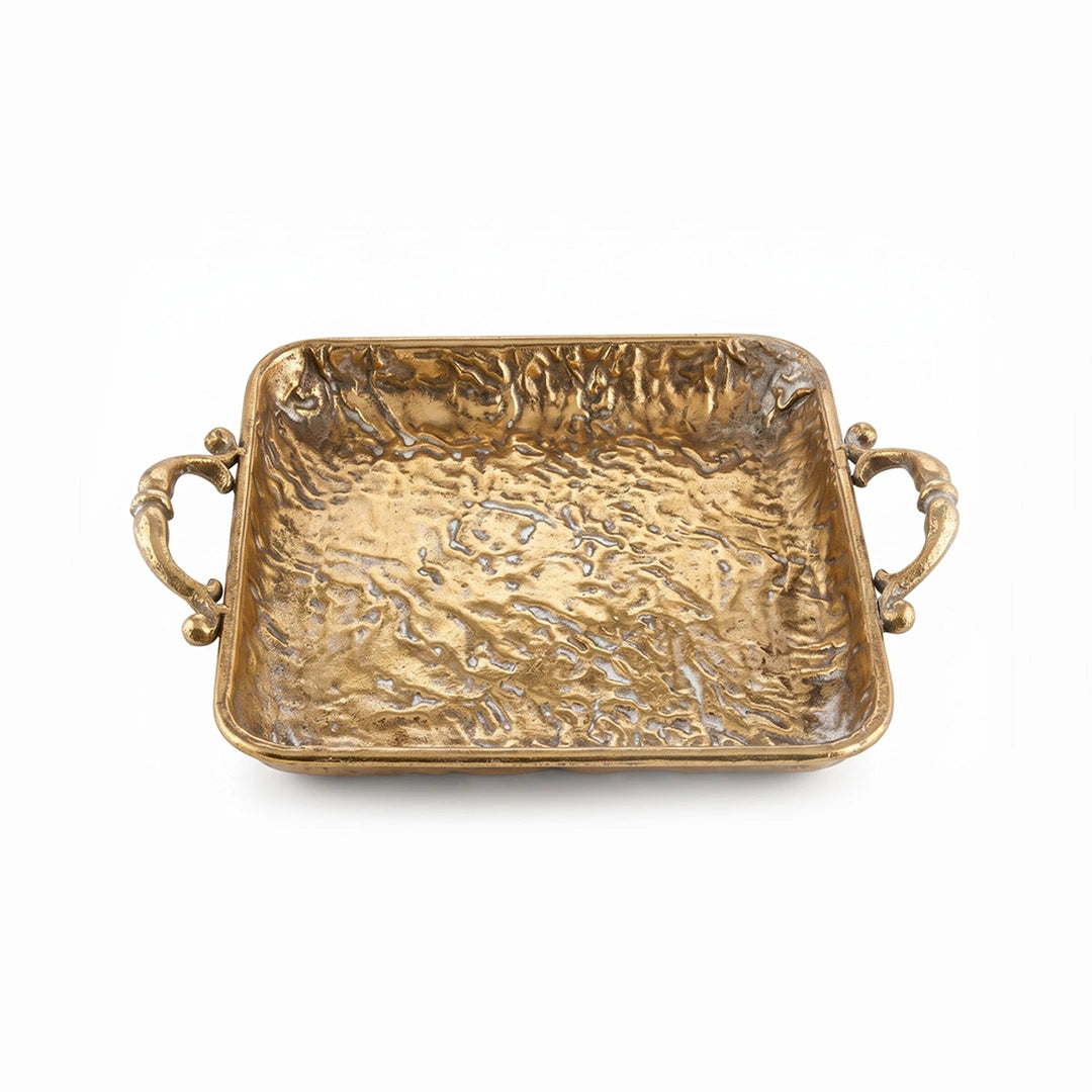 A419-10 Rectangular Gold Metal Decorative Tray with Handles (Small / Medium)