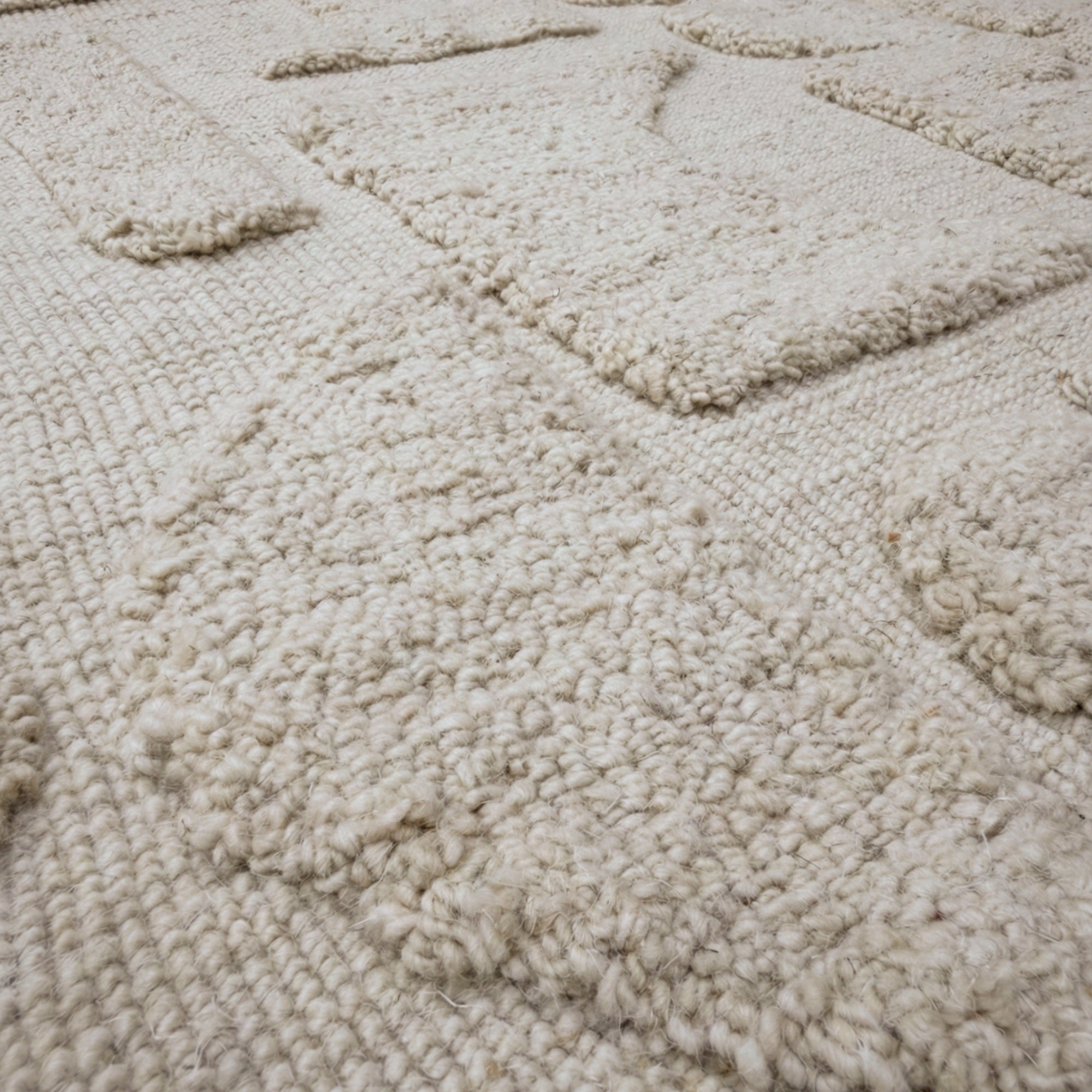 سجادة صوفية منسوجة يدويًا من PHCR0019 - سجادة هندسية كريمية الملمس، 200×300 سم