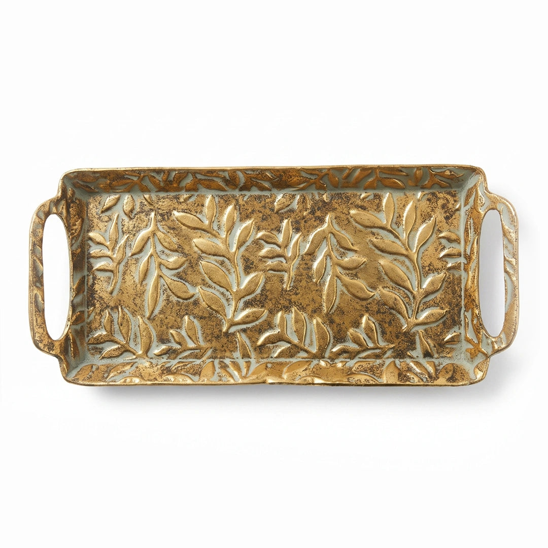 A419-13 Gold Metal Decorative Tray with Handles (Small / Medium)
