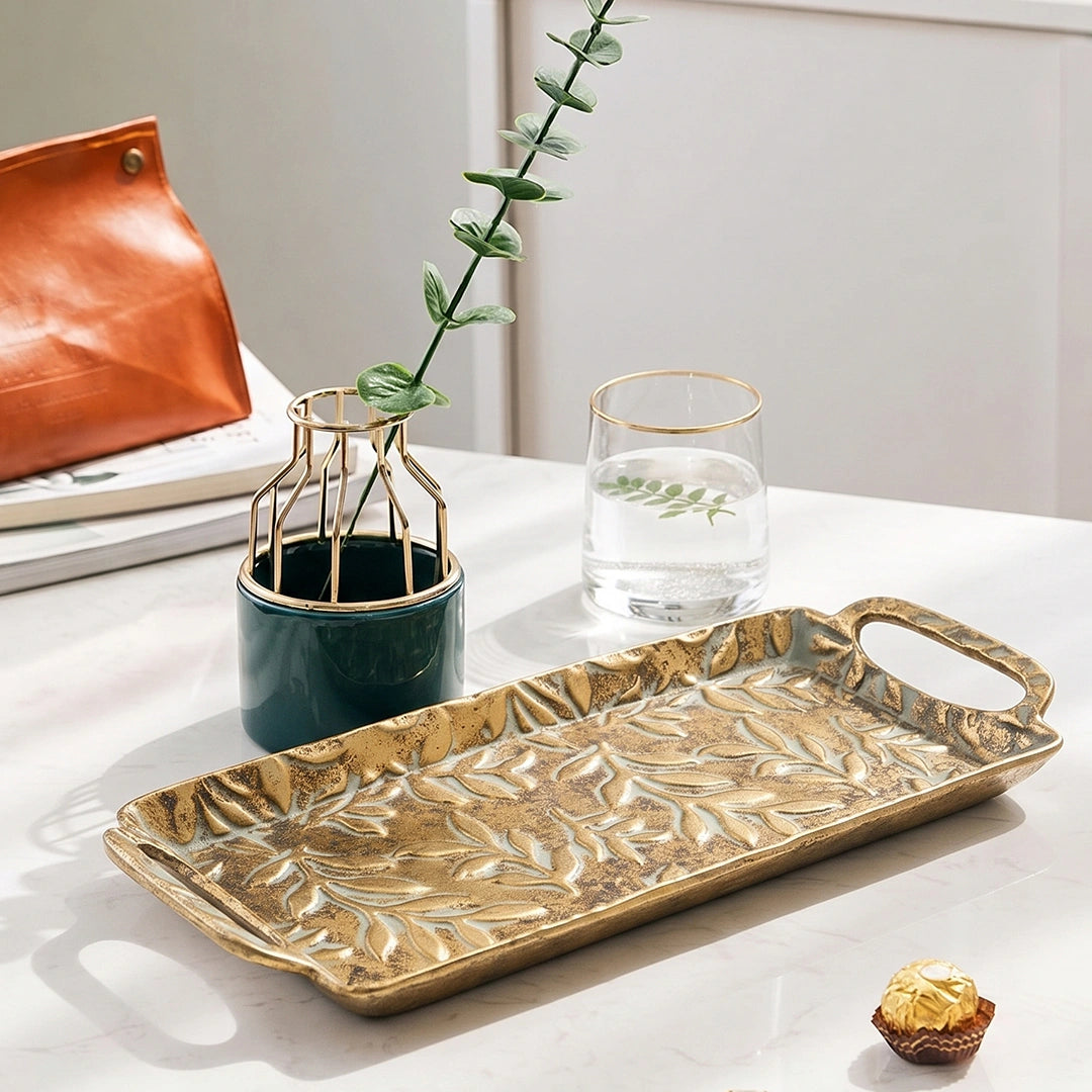 A419-13 Gold Metal Decorative Tray with Handles (Small / Medium)