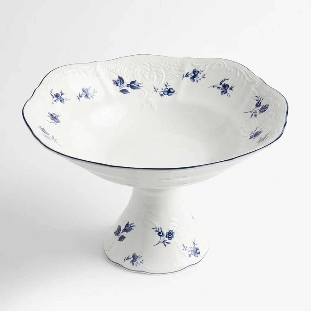 AB-017 Blue Azure Square Pedestal Serving Bowl with Blue Rim – 12.2"