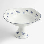 AB-017 Blue Azure Square Pedestal Serving Bowl with Blue Rim – 12.2"
