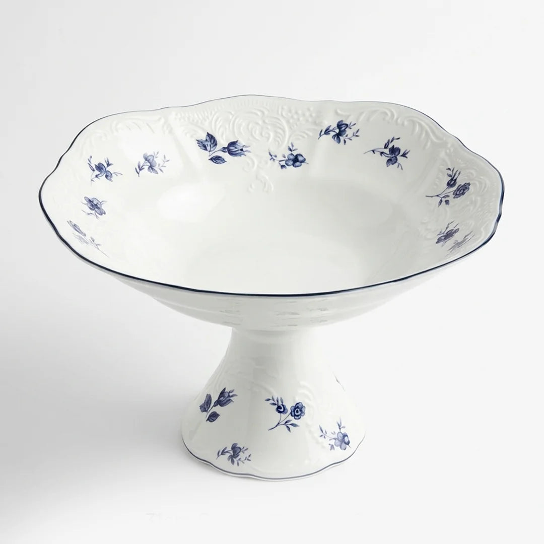 AB-017 Blue Azure Square Pedestal Serving Bowl with Blue Rim – 12.2"