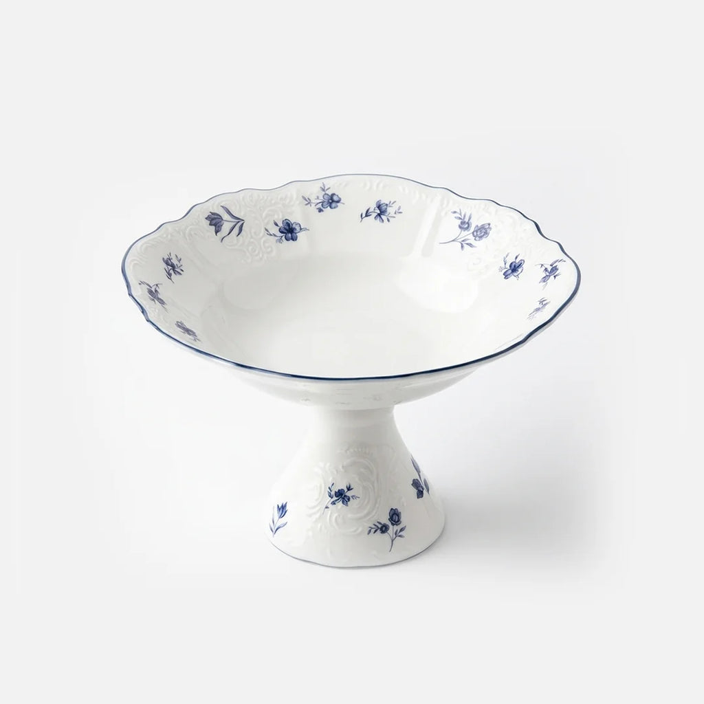 AB-018 Blue Azure Square Pedestal Serving Bowl with Blue Rim – 9.5"