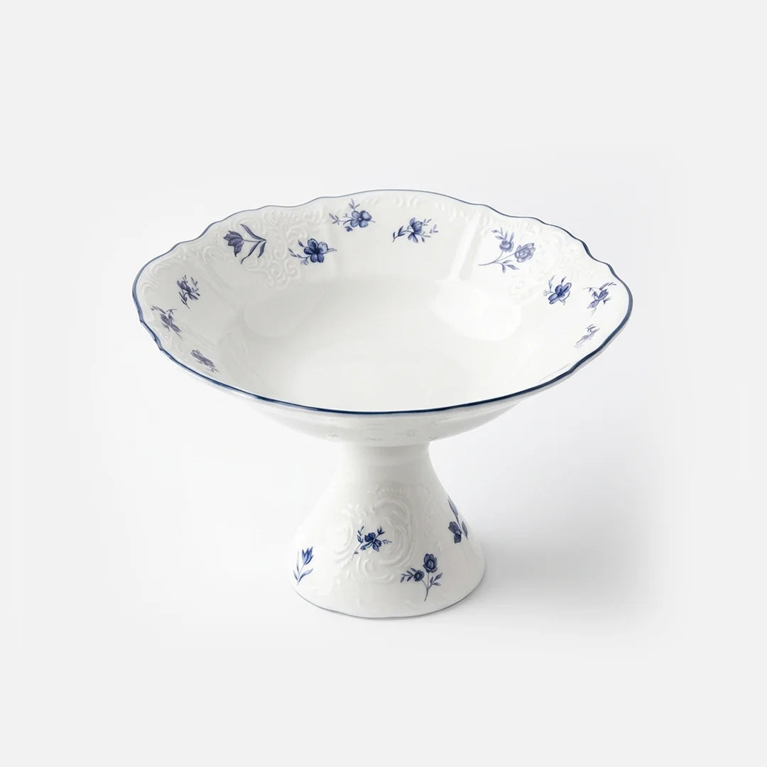 AB-018 Blue Azure Square Pedestal Serving Bowl with Blue Rim – 9.5"