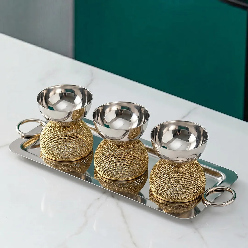 AHE-2493 3 Bowl Serving Tray Set with Handles