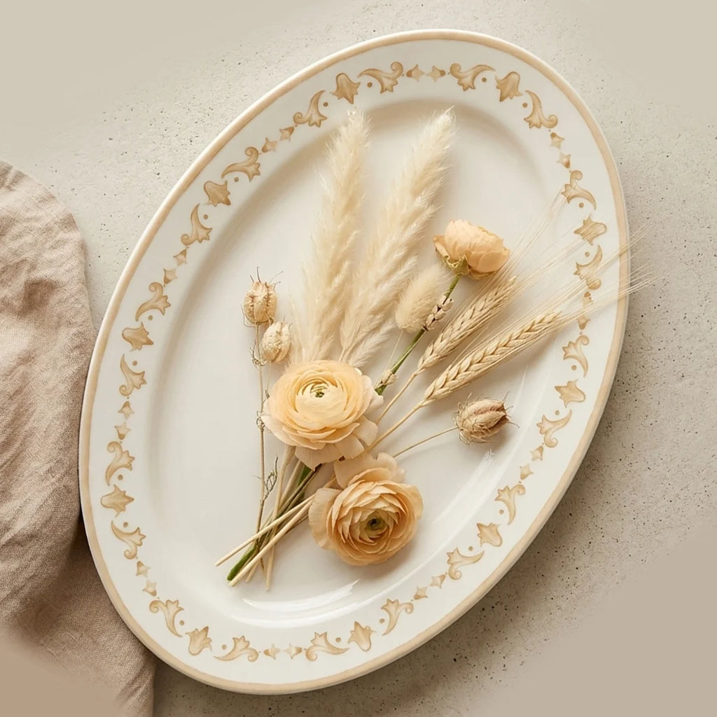 Luhpar Verona ivory oval serving plate, 12 inch — detail view