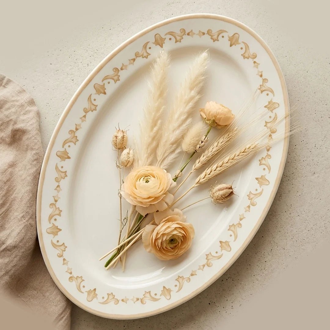 Luhpar Verona ivory oval serving plate, 12 inch — detail view