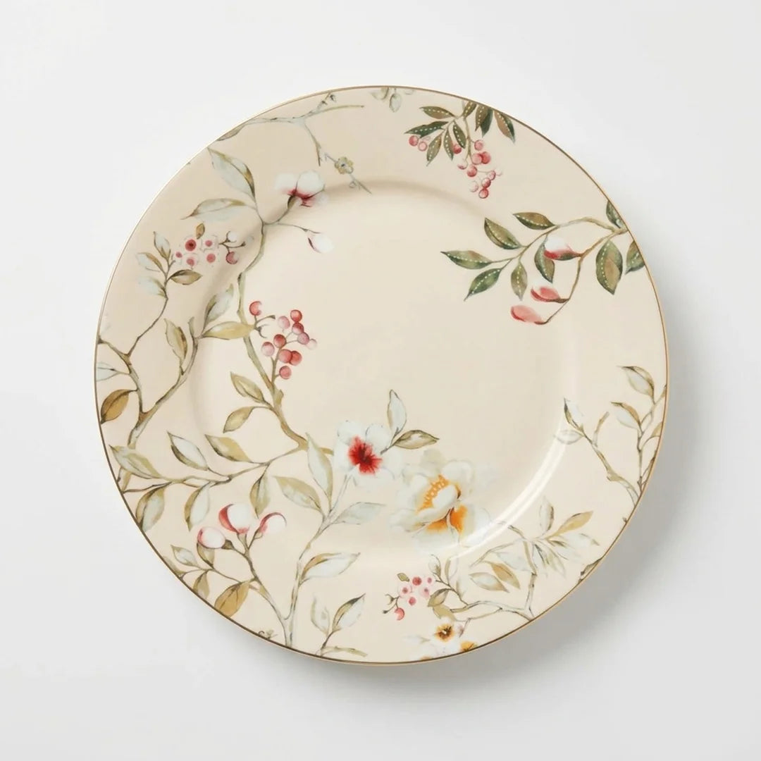 Luhpar Chinoserie Floral porcelain serving platter, 12 inch with gold rim