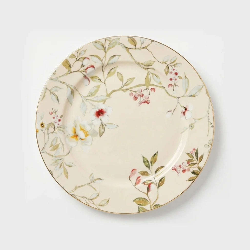 Luhpar Chinoserie Floral porcelain dinner plate, 10.5 inch with gold rim