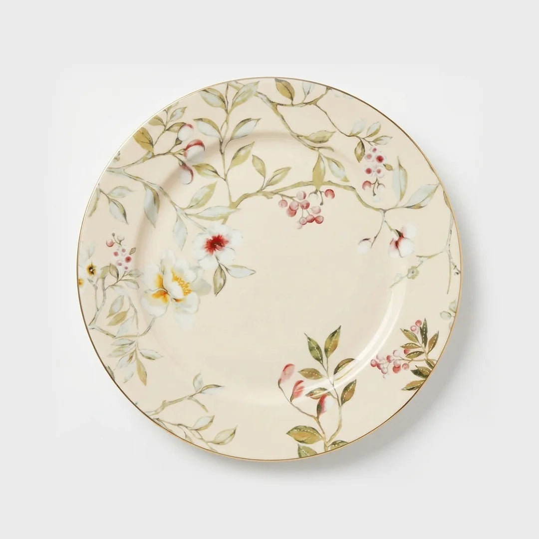Luhpar Chinoserie Floral porcelain dinner plate, 10.5 inch with gold rim