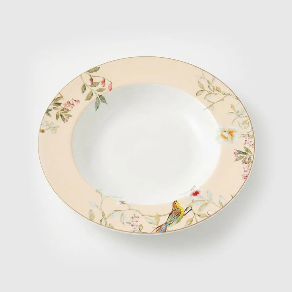 Luhpar Chinoserie Floral porcelain soup plate, 8.5 inch with gold rim