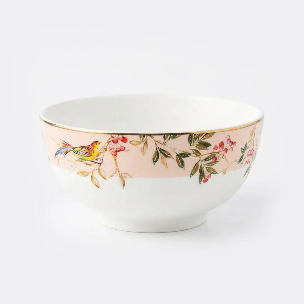Luhpar Chinoserie Floral porcelain bowl, 4.5 inch with gold rim