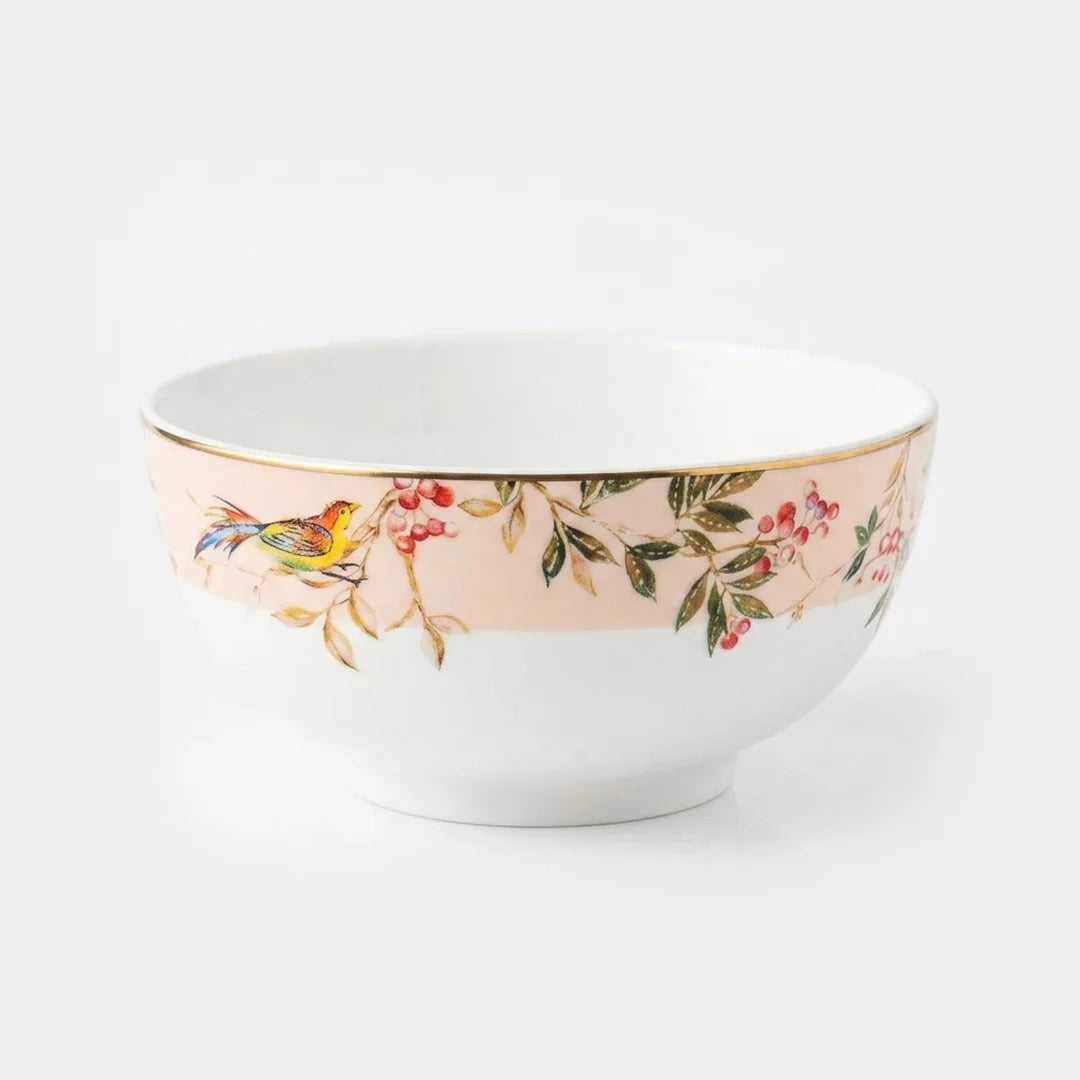 Luhpar Chinoserie Floral porcelain bowl, 4.5 inch with gold rim