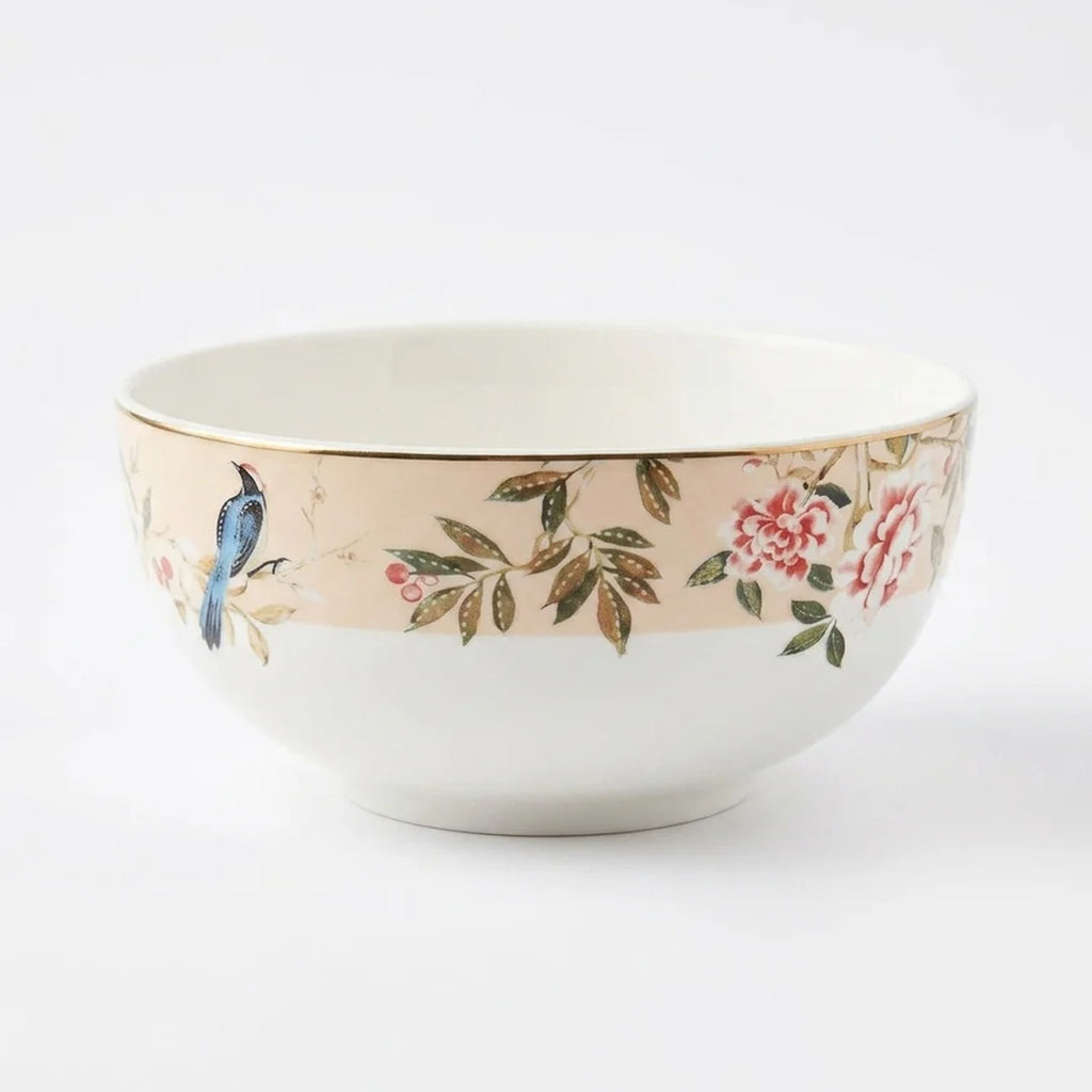 Luhpar Chinoserie Floral porcelain bowl, 5.5 inch with gold rim