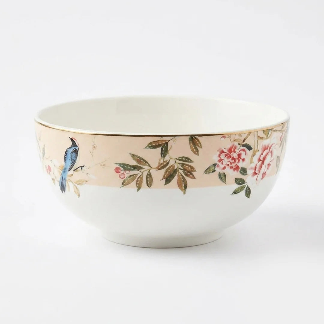Luhpar Chinoserie Floral porcelain bowl, 5.5 inch with gold rim