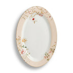 Luhpar Chinoserie Floral porcelain oval plate, 12 inch with gold rim
