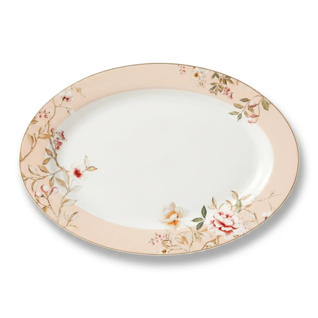 Luhpar Chinoserie Floral porcelain oval plate, 12 inch — alternate view