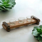 C25K0018/2 Luhpar Wooden Serving Tray with 3 Glass Cups Rustic Style