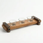 C25K0018/2 Luhpar Wooden Serving Tray with 3 Glass Cups Rustic Style