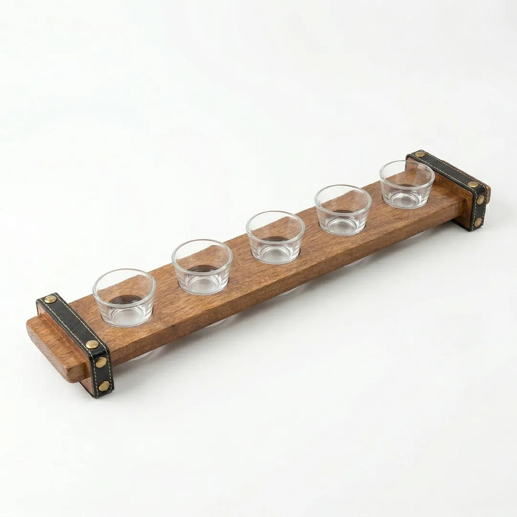C25K0018/1 Luhpar Wooden Serving Tray with 5 Glass Cups Rustic Style