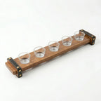 C25K0018/1 Luhpar Wooden Serving Tray with 5 Glass Cups Rustic Style