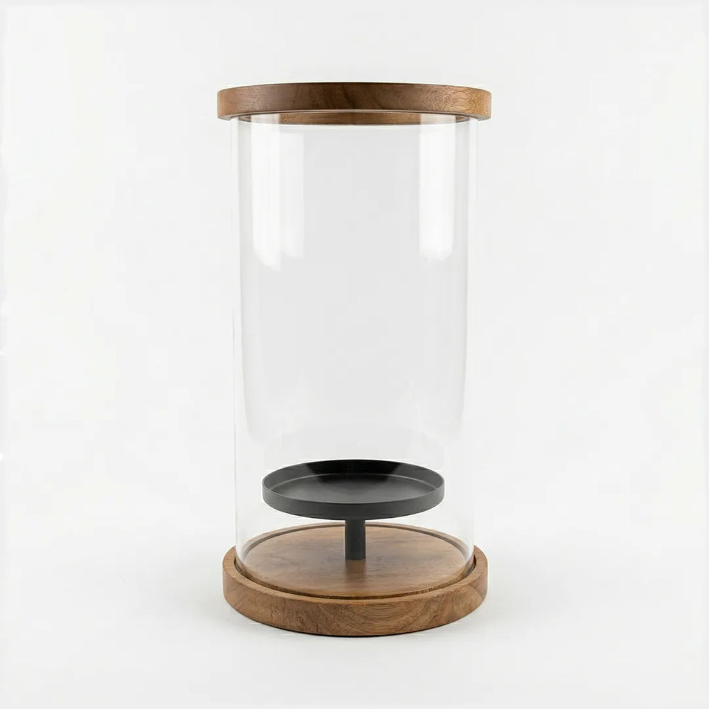 C25K0074/2 Luhpar Wooden Candle Holder Lantern with Glass Cylinder 25 cm Natural Oak