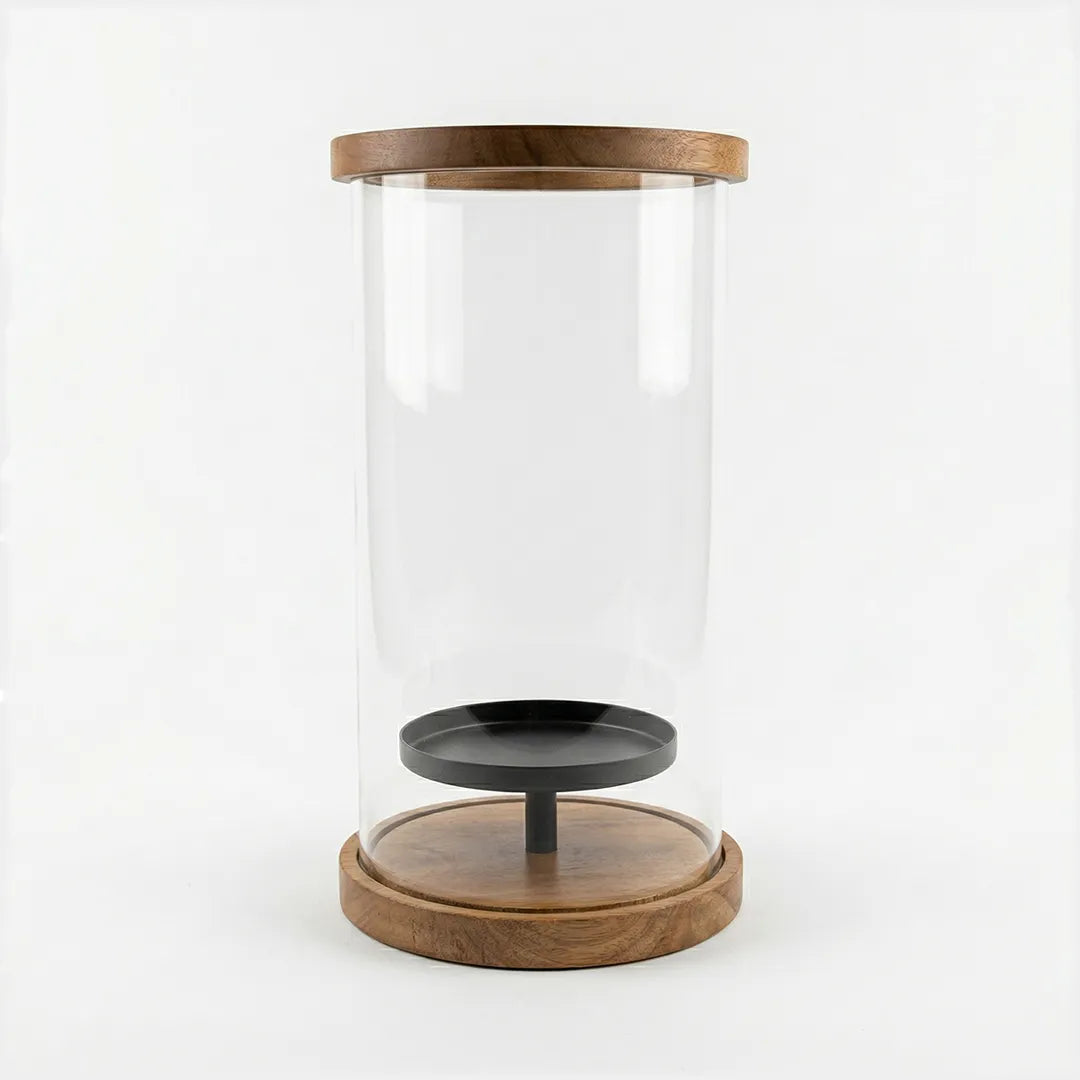 C25K0074/2 Luhpar Wooden Candle Holder Lantern with Glass Cylinder 25 cm Natural Oak
