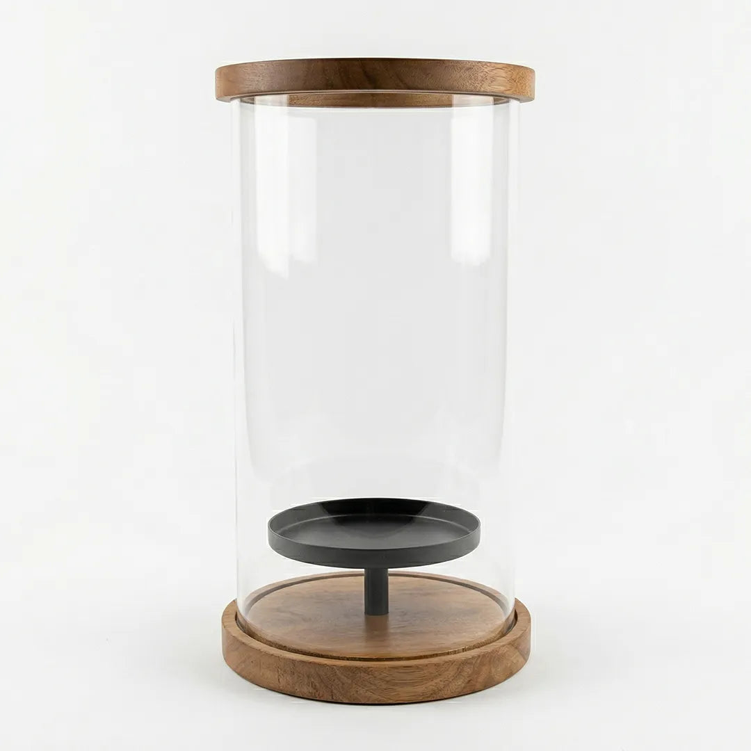 C25K0074/1 Luhpar Wooden Candle Holder Lantern with Glass Cylinder 31 cm Natural Oak