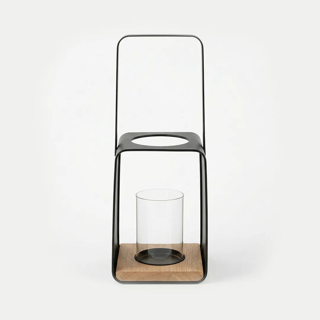 C25K6151/2-DS Luhpar Metal Candle Holder Lantern with Glass Insert 26 cm Black & Oak