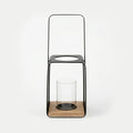 C25K6151/2-DS Luhpar Metal Candle Holder Lantern with Glass Insert 26 cm Black & Oak