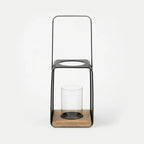 C25K6151/2-DS Luhpar Metal Candle Holder Lantern with Glass Insert 26 cm Black & Oak