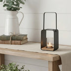 C25K6151/2-DS Luhpar Metal Candle Holder Lantern with Glass Insert 26 cm Black & Oak