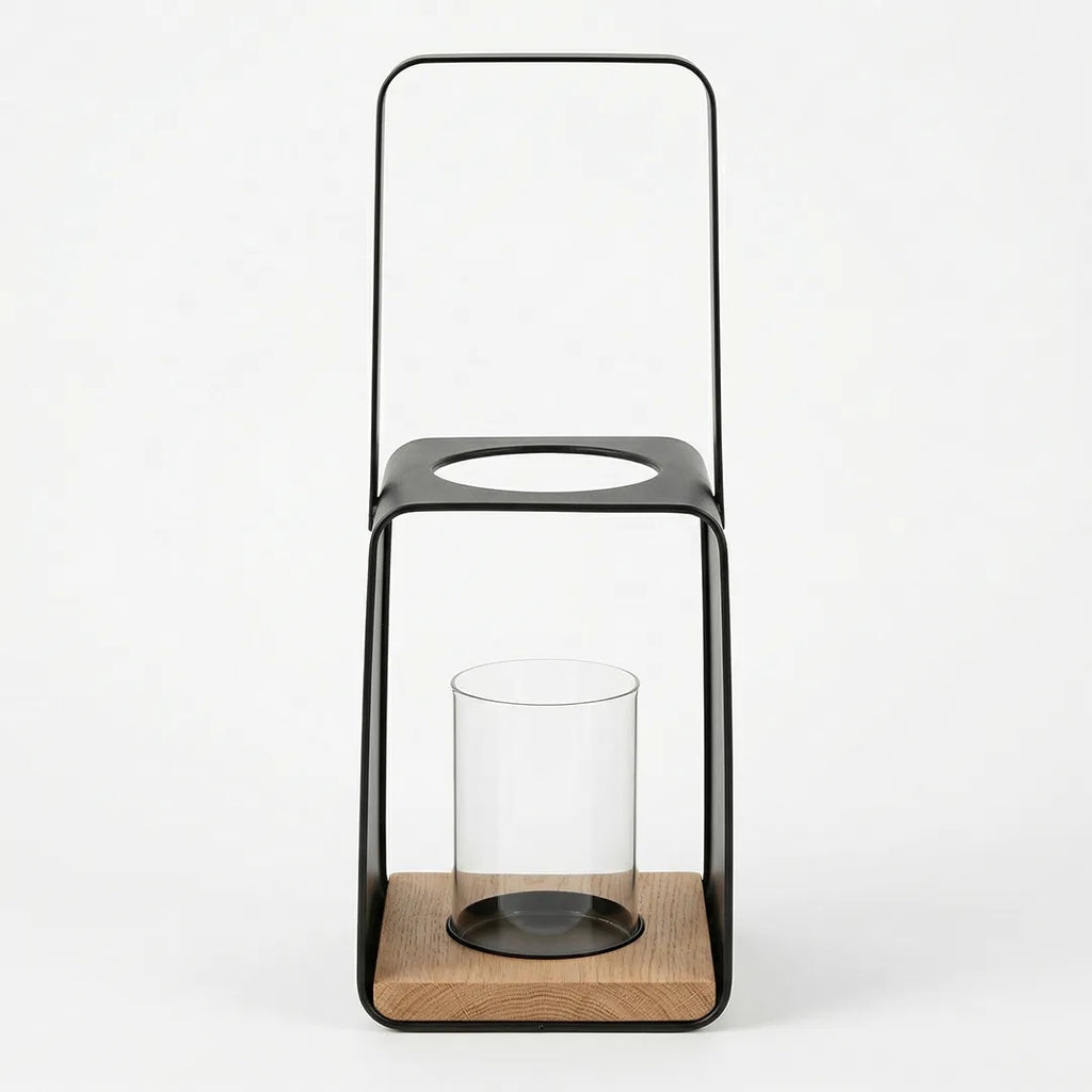 C25K6151/1-DS Luhpar Metal Candle Holder Lantern with Glass Insert 29 cm Black & Oak