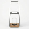 C25K6151/1-DS Luhpar Metal Candle Holder Lantern with Glass Insert 29 cm Black & Oak
