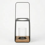 C25K6151/1-DS Luhpar Metal Candle Holder Lantern with Glass Insert 29 cm Black & Oak