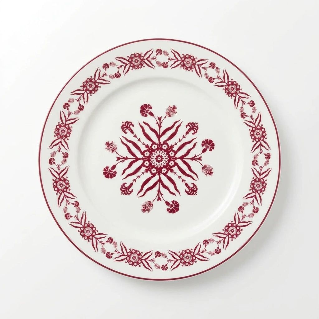 EM-004 Scarlet Whisper Dinner Plate 10.5" – Burgundy Rim