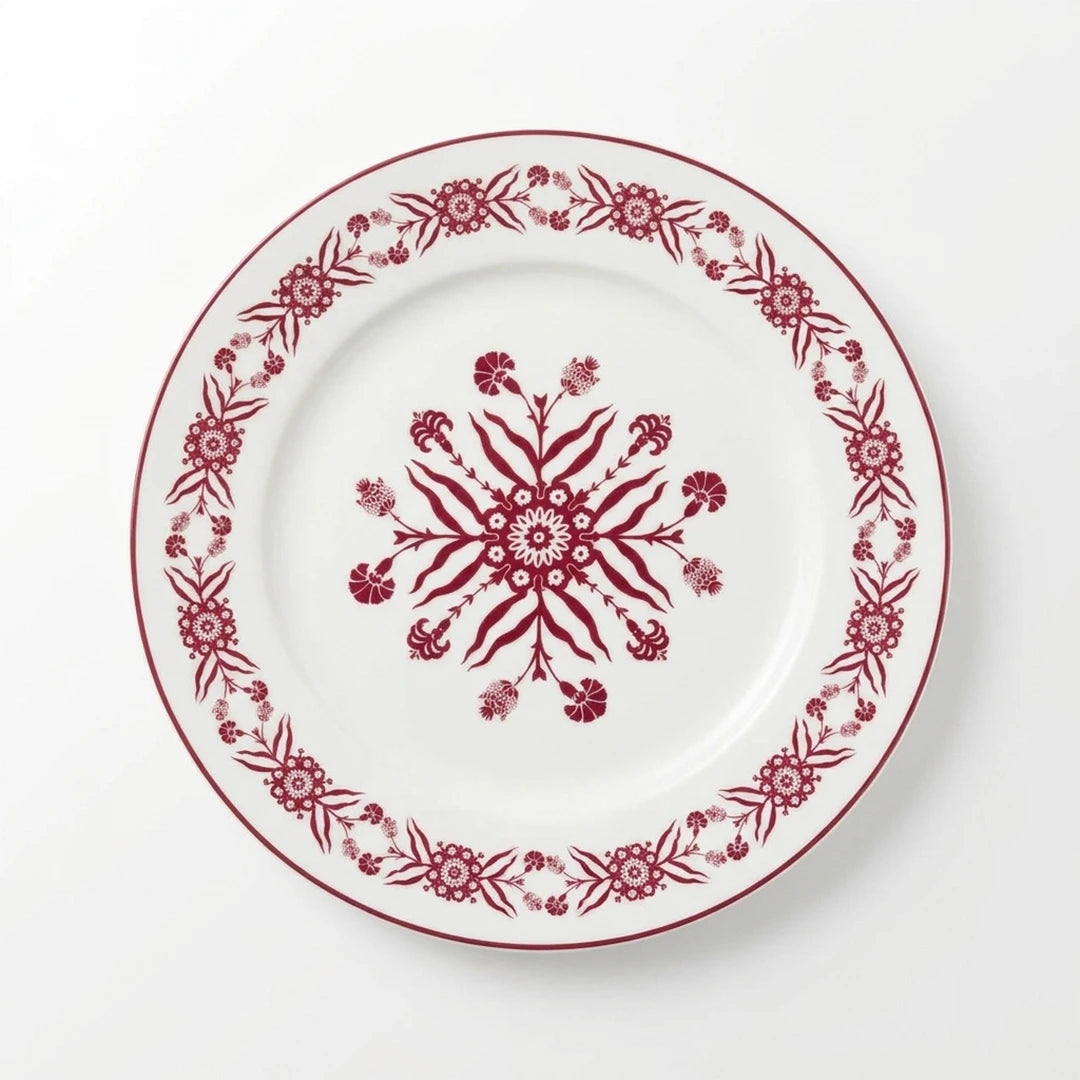 EM-004 Scarlet Whisper Dinner Plate 10.5" – Burgundy Rim