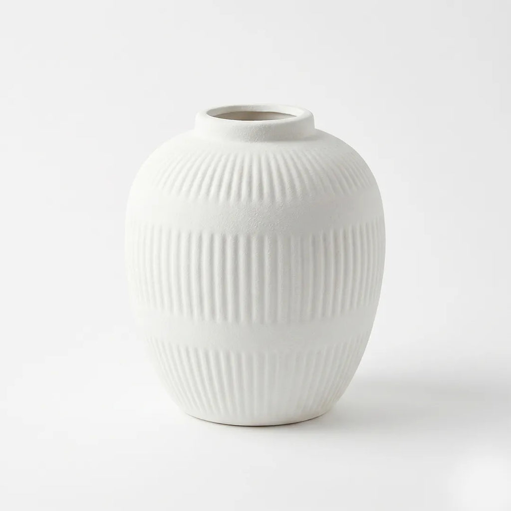 SD131 Ceramic Vase Textured Round Design Off White 20 cm