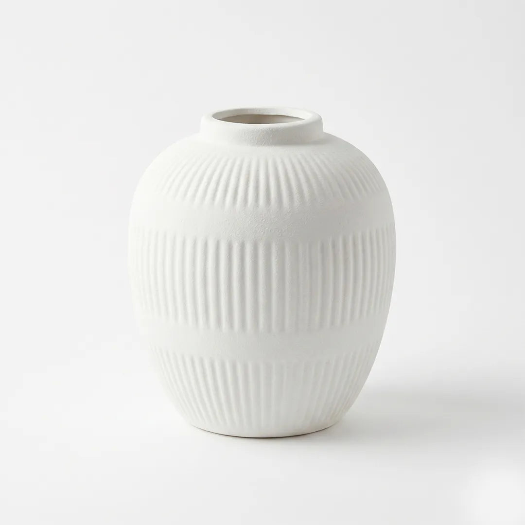 SD131 Ceramic Vase Textured Round Design Off White 20 cm