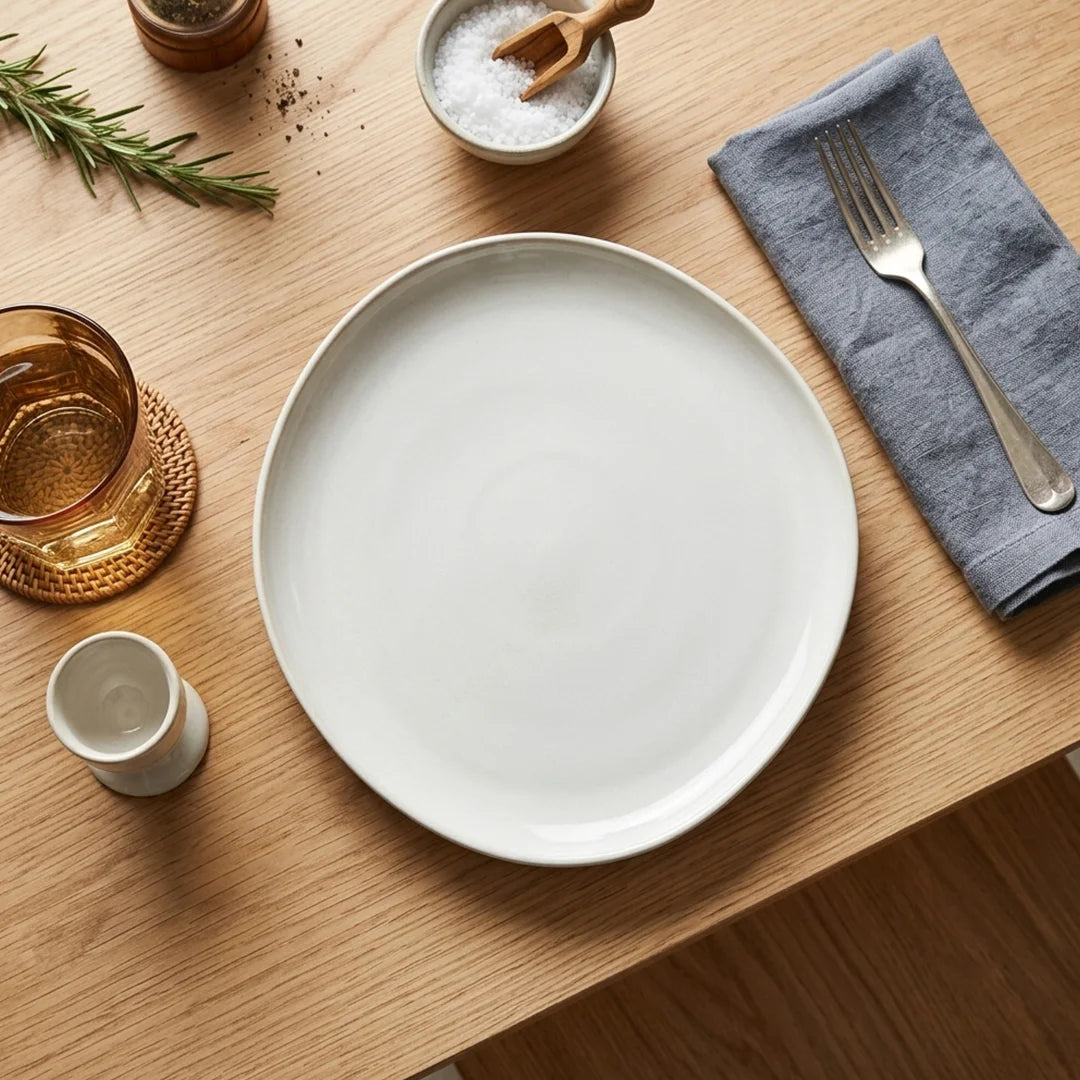 Luhpar Pebble Collection white egg-shape plate, 8 inch — detail view