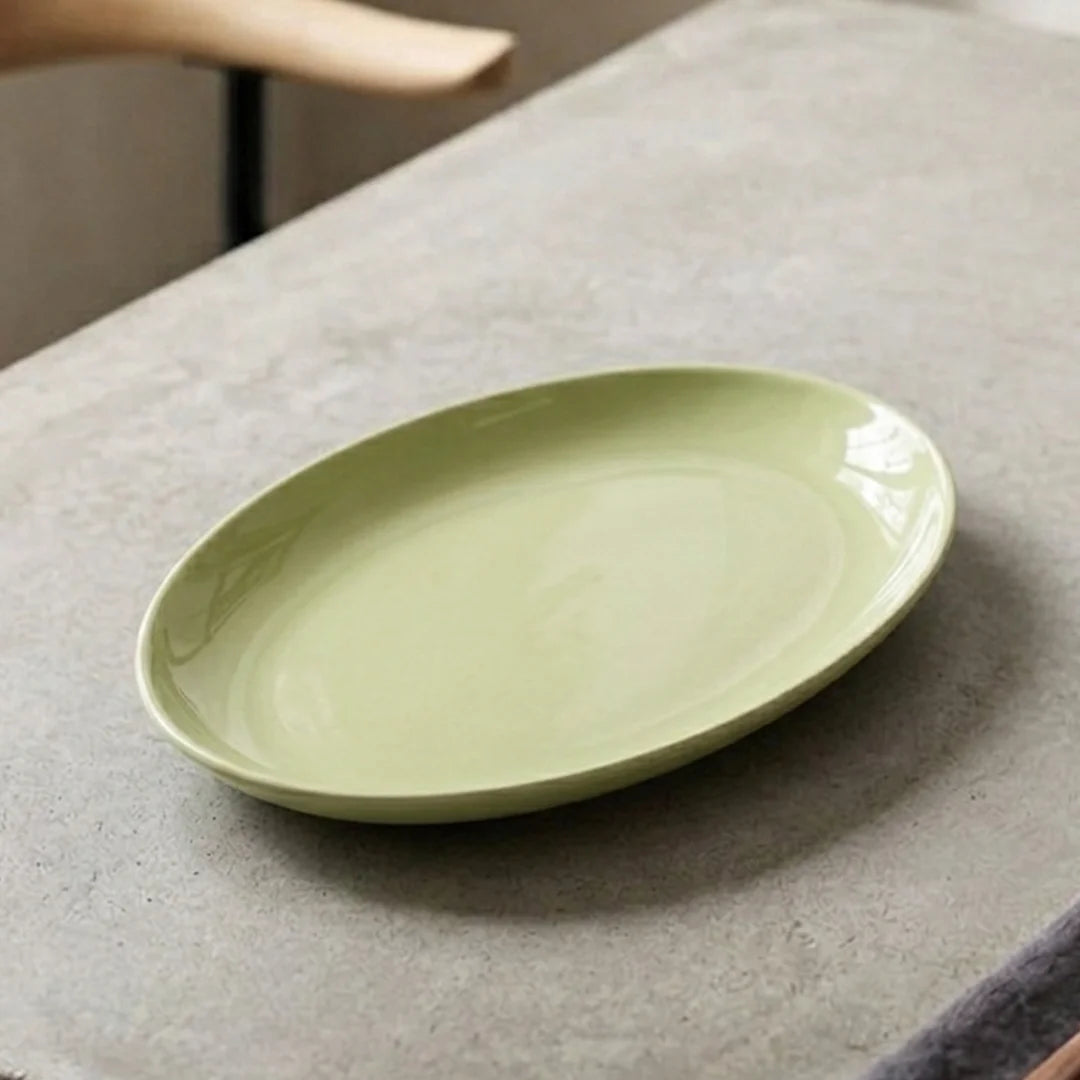 Luhpar Pebble Collection green organic oval plate, 14 inch — alternate view