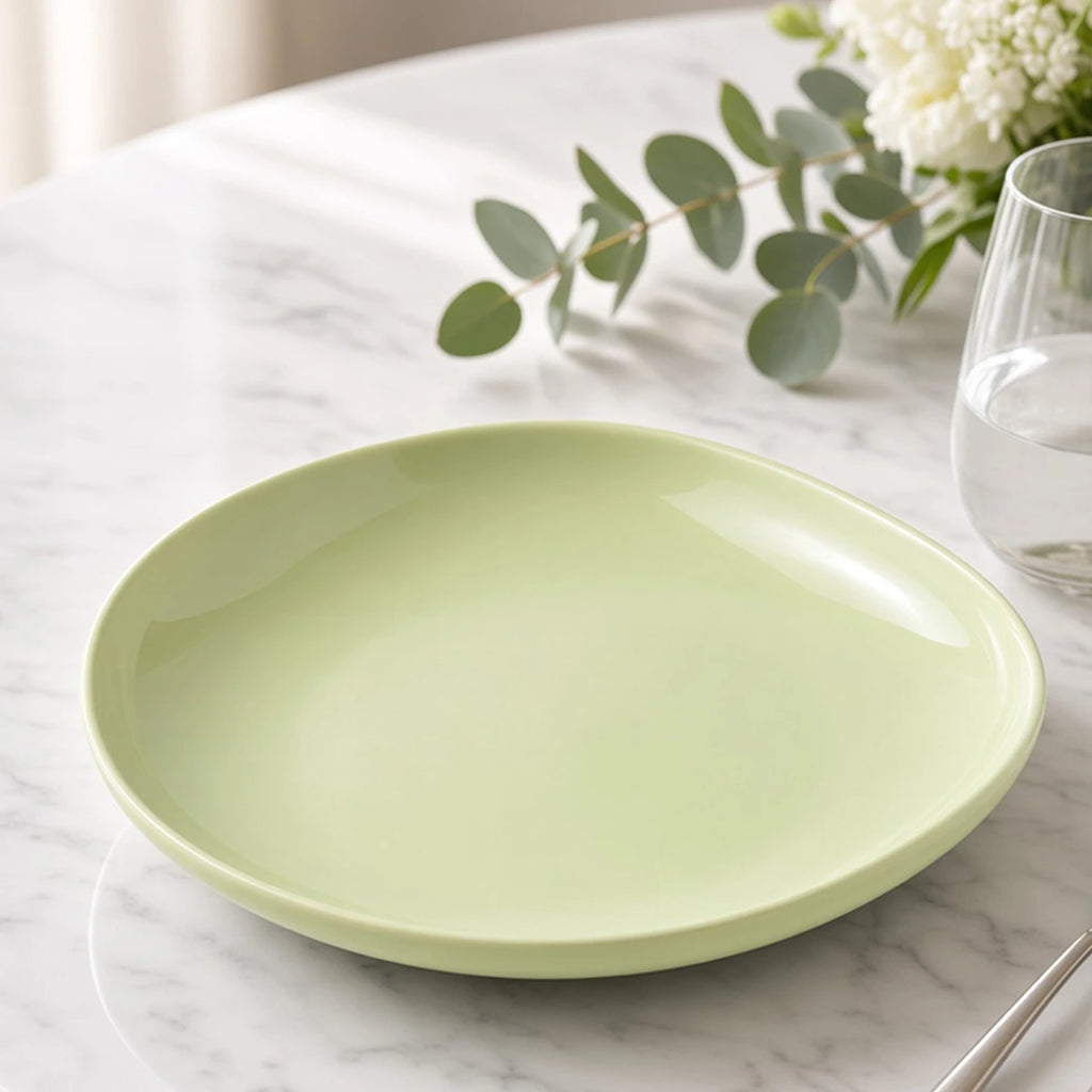 Luhpar Pebble Collection green egg-shape dinner plate, 10.5 inch — alternate view