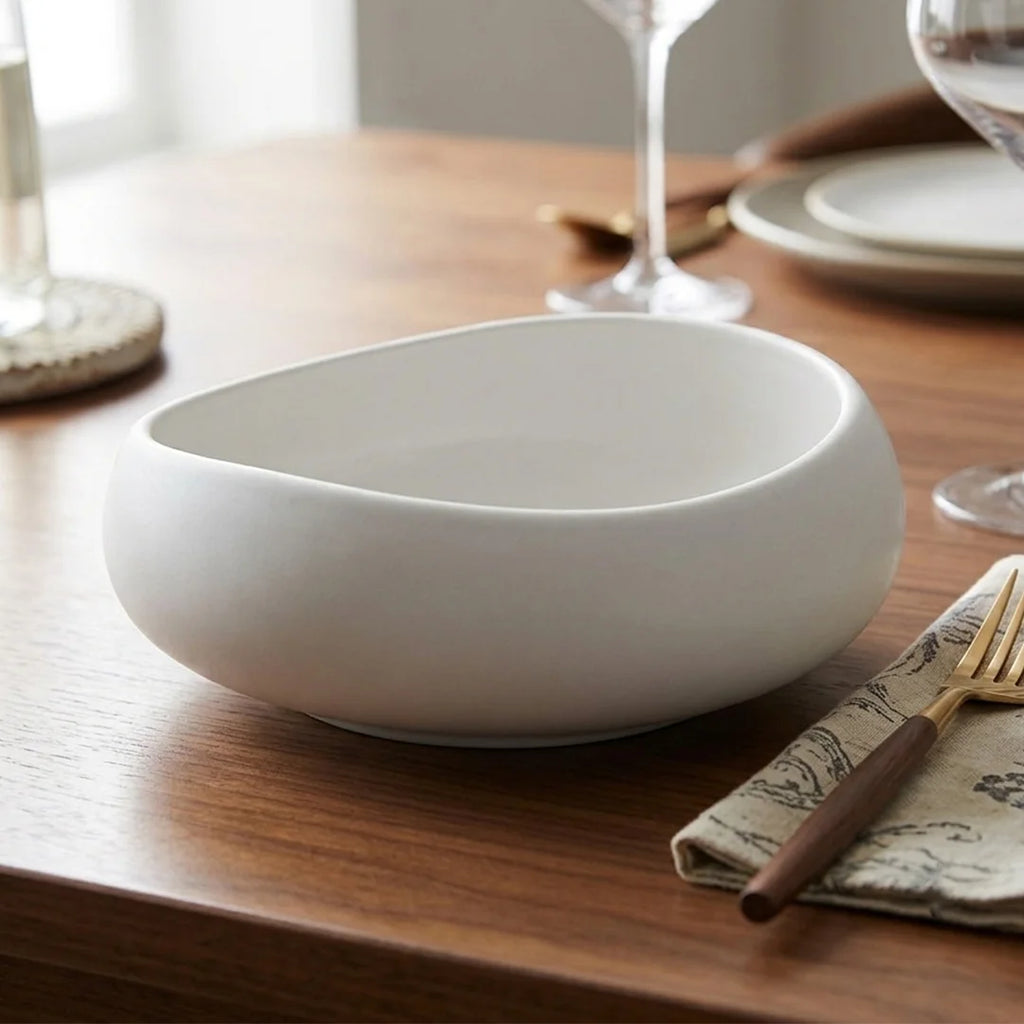 Luhpar Pebble Collection white egg-shape bowl, 205mm — detail view