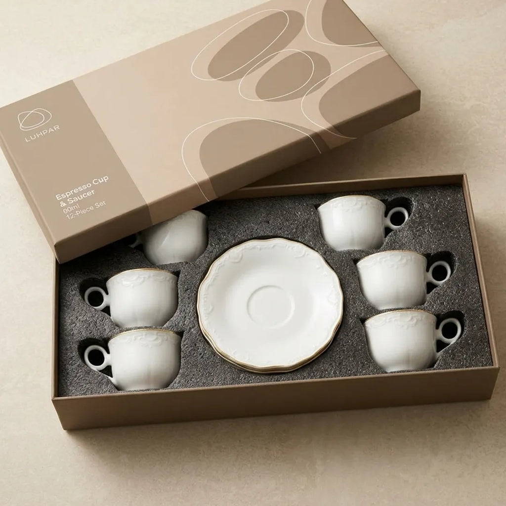 HO-003 Imperia Porcelain Espresso Cup & Saucer Set of 12 Pieces – 90 ml
