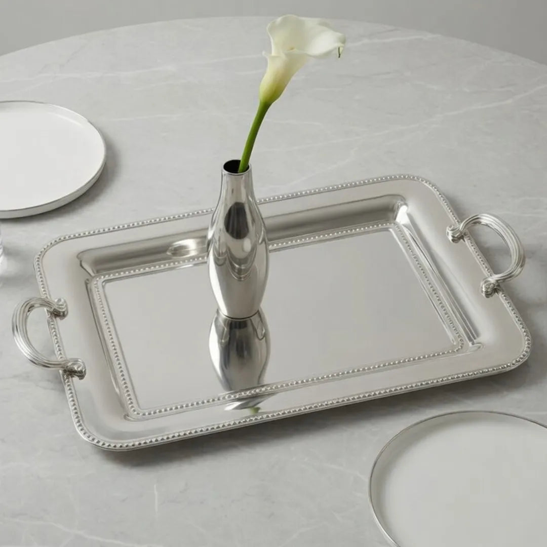 HO-1006B-S-S-SW Rectangular Metal Serving Tray with Handles 44 x 32 cm