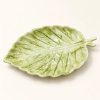 Berry Bloom fresh green leaf plate in glossy New Bone China, 20.3 x 11.7 cm