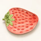Berry Bloom strawberry-shaped plate with green leaf stem, 19 x 16.5 cm, in New Bone China